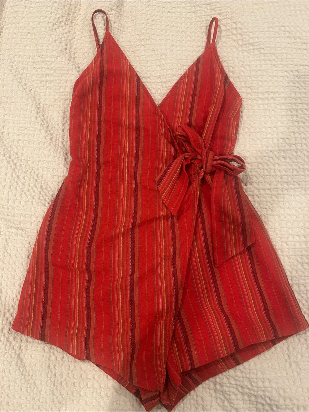 Red Wrap Romper jumpsuit with Side Tie
